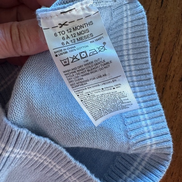Janie and Jack Light Blue Sweater with Bunny Design Cotton Crewneck / 6-12 month - Picture 3 of 8